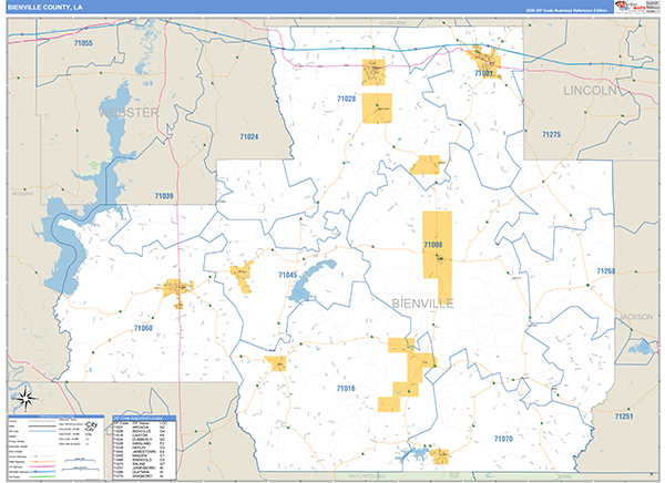 Bienville Parish (County), LA Wall Map Basic Style