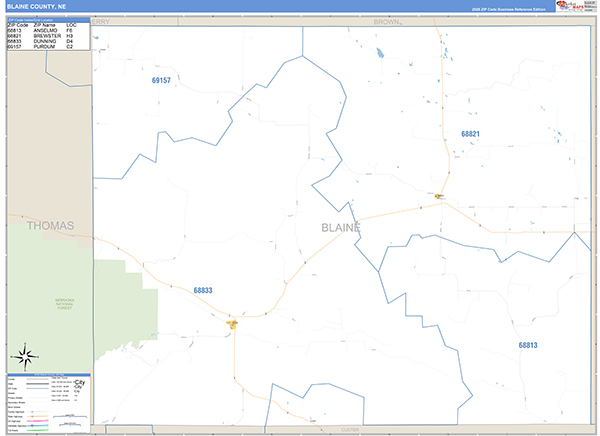 Blaine County, NE Zip Code Map