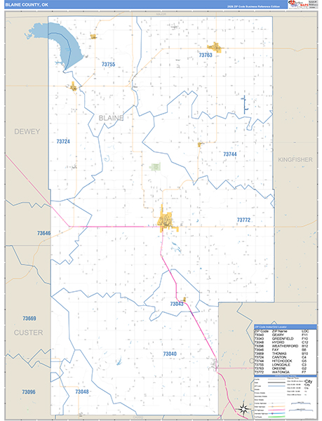 Blaine County, OK Zip Code Wall Map