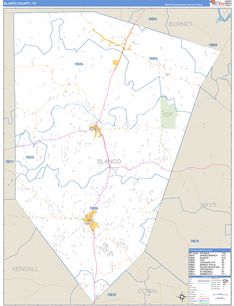 Blanco County, TX Zip Code Map