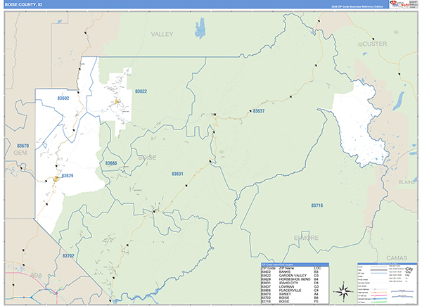 Boise County, ID Zip Code Map