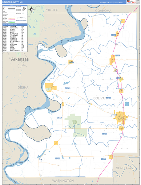 Bolivar County, MS Zip Code Map