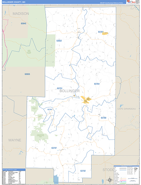 Bollinger County, MO Zip Code Map