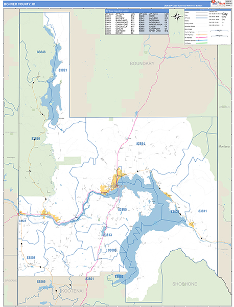 Bonner County, ID Zip Code Map
