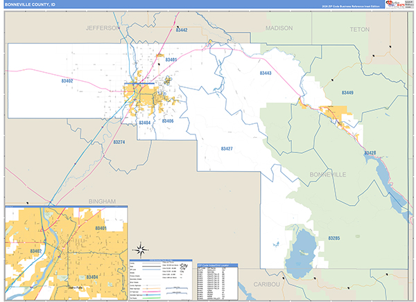 Bonneville County, ID Zip Code Wall Map