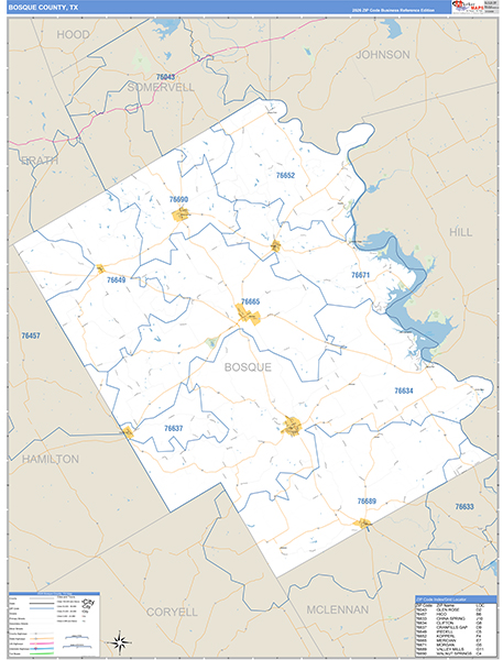 Bosque County, TX Zip Code Map