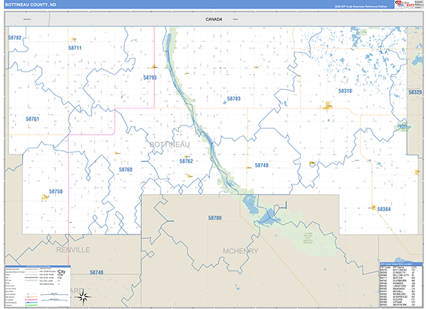 Bottineau County, ND Wall Map Basic Style