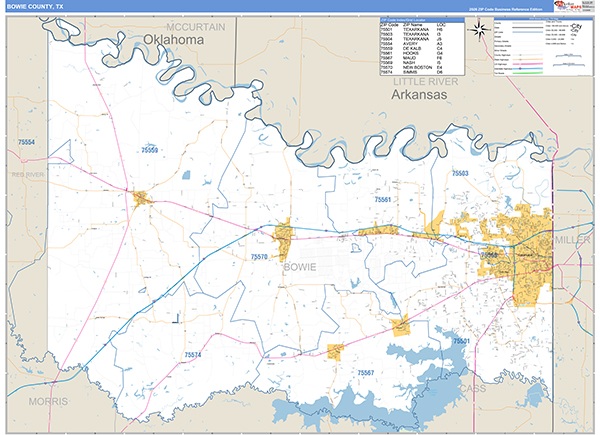 Bowie County, TX Zip Code Map