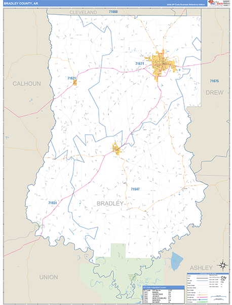 Bradley County, AR Zip Code Map
