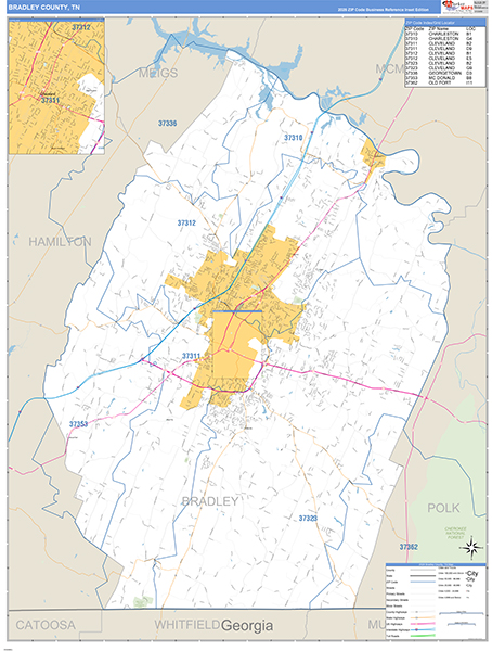 Bradley County, TN Zip Code Map