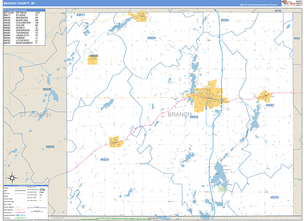 Branch County, MI Zip Code Map