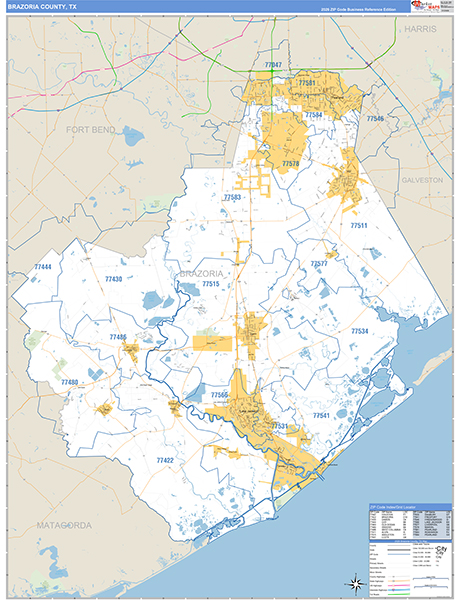 Brazoria County, TX Zip Code Map