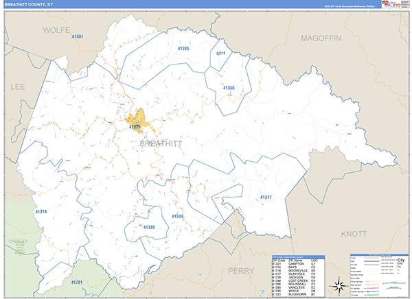 Breathitt County Wall Map Basic Style