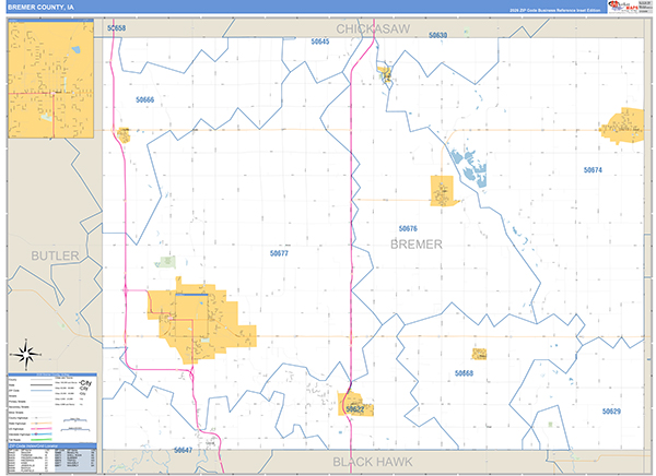 Bremer County, IA Zip Code Wall Map