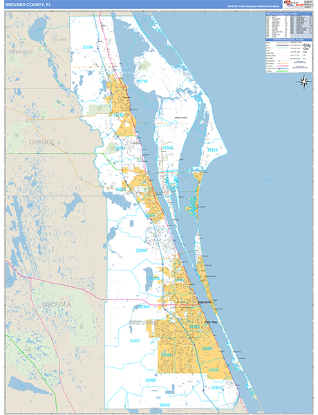Brevard County, FL Wall Map Basic Style