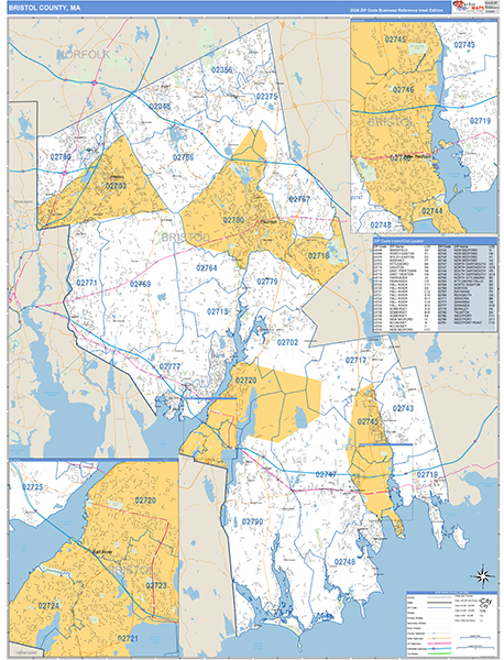 Bristol County Wall Map Basic Style