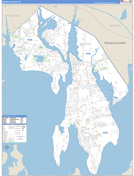 Bristol County, RI Zip Code Map