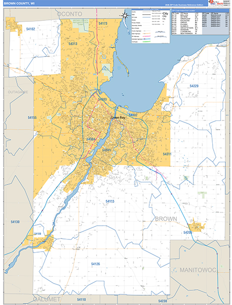 Brown County, WI Zip Code Wall Map