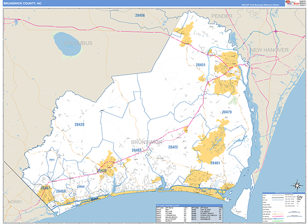 Brunswick County Wall Map Basic Style