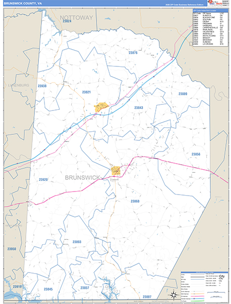 Brunswick County, VA Zip Code Map