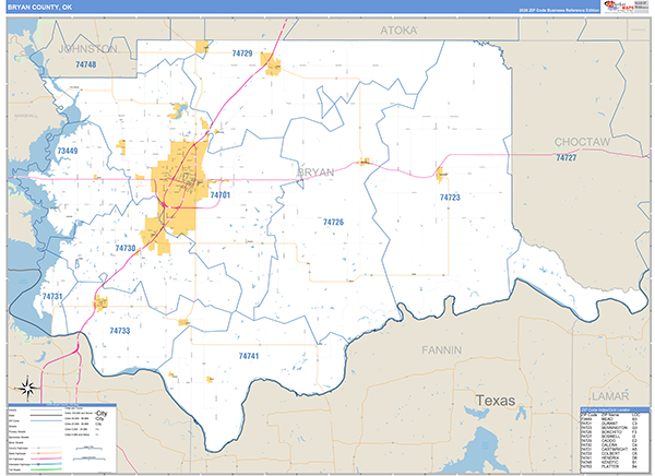 Bryan County, OK Carrier Route Wall Map