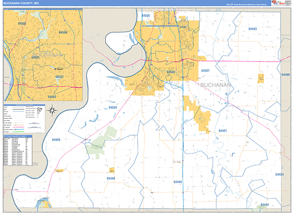 Buchanan County, MO Zip Code Wall Map