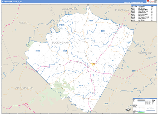 Buckingham County, VA Zip Code Map
