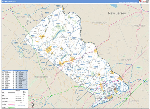 Bucks County, PA Wall Map Basic Style