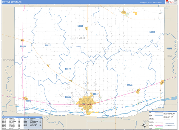 Buffalo County, NE Zip Code Map