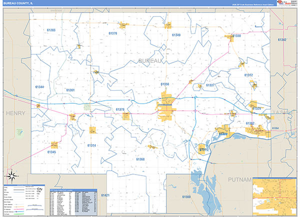 Bureau County, IL Zip Code Map