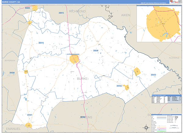 Burke County, GA Zip Code Map