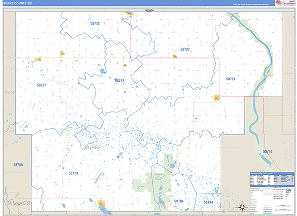 Burke County, ND Wall Map Basic Style