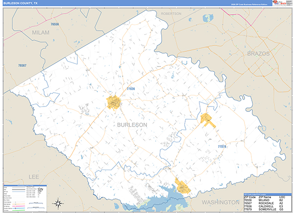 Burleson County, TX Zip Code Map