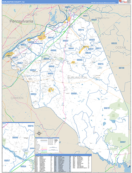 Burlington County, NJ Zip Code Map