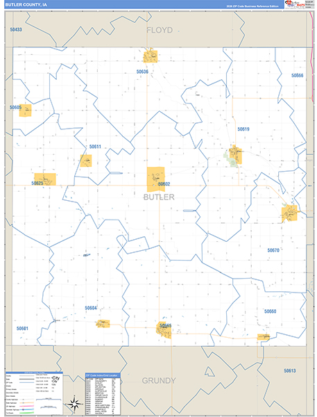 Butler County, IA Zip Code Map