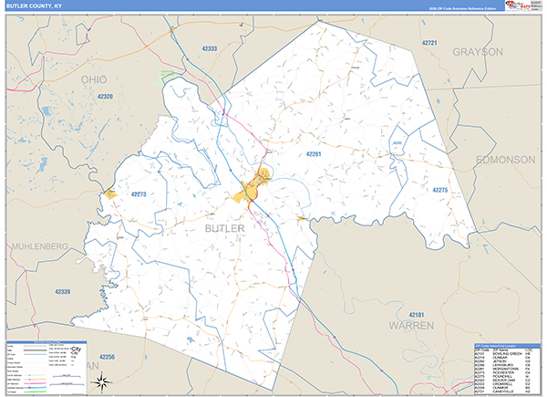 Butler County, KY Zip Code Map
