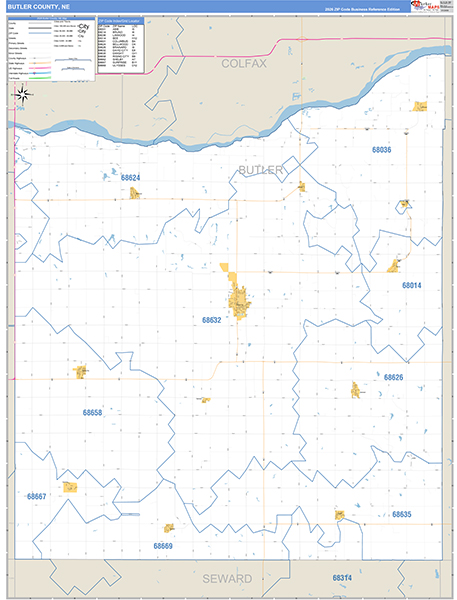 Butler County, NE Zip Code Map