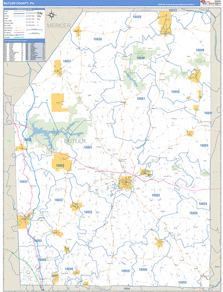 Butler County, PA Wall Map Basic Style
