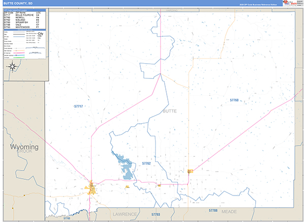 Butte County, SD Carrier Route Wall Map