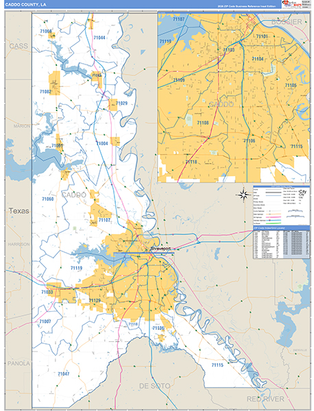 Caddo Parish (County), LA Wall Map Basic Style