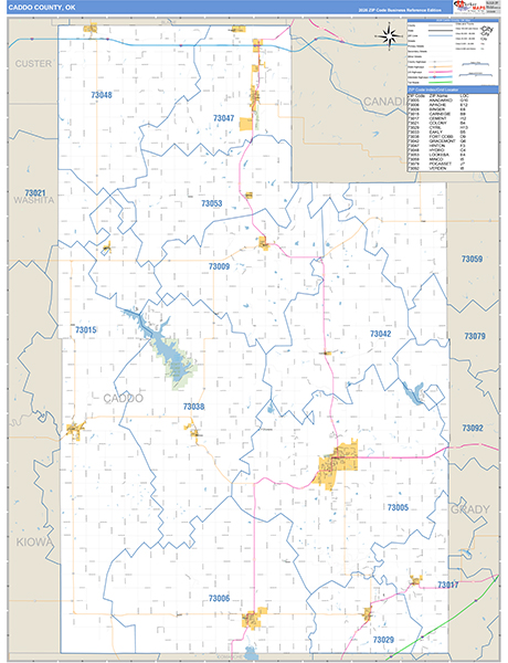 Caddo County, OK Carrier Route Wall Map