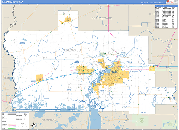 Calcasieu Parish (County), LA Zip Code Wall Map