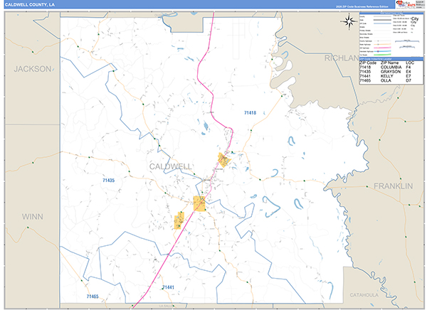 Caldwell Parish (County), LA Wall Map Basic Style