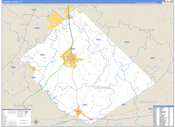 Caldwell County, TX Zip Code Map