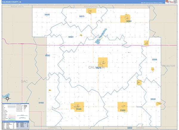 Calhoun County, IA Zip Code Wall Map