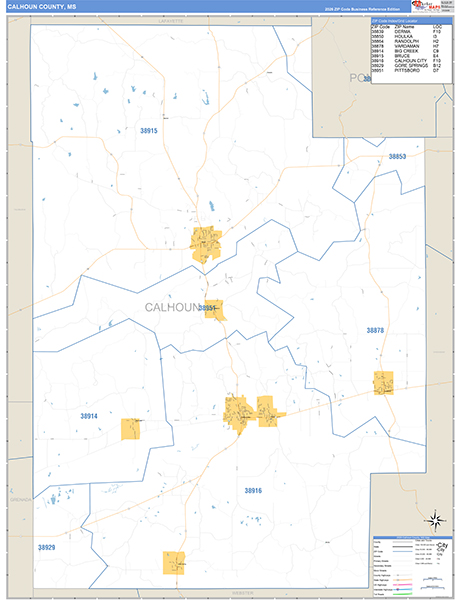 Calhoun County, MS Zip Code Map