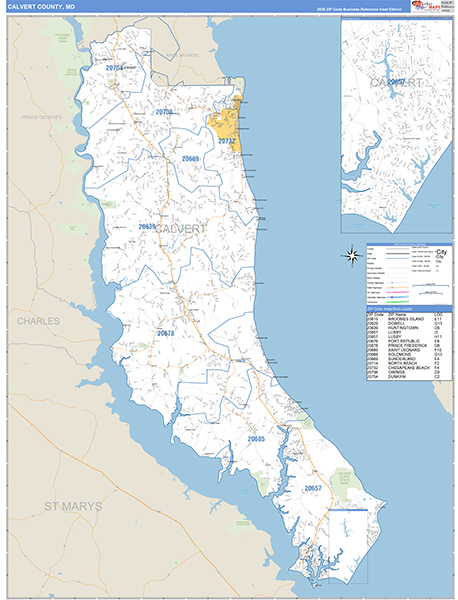 Calvert County, MD Zip Code Map