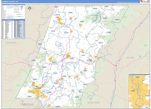 Cambria County, PA Wall Map Basic Style