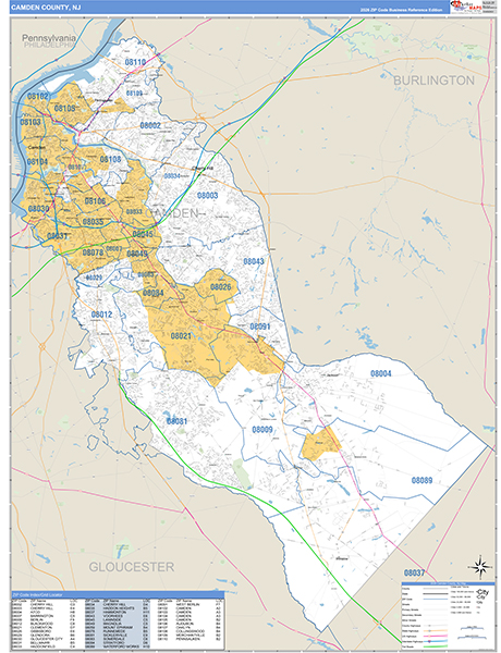 Camden County, NJ Zip Code Map