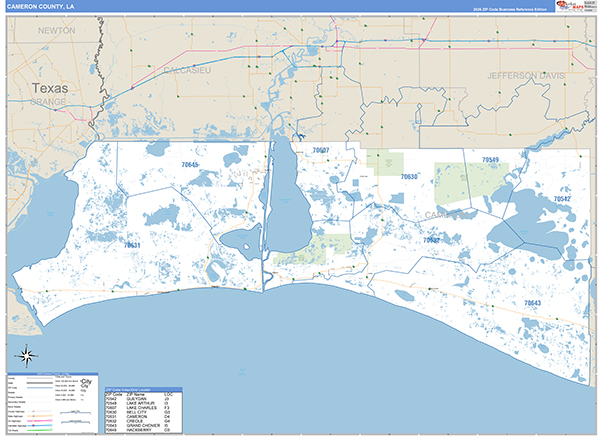 Cameron Parish (County), LA Wall Map Basic Style